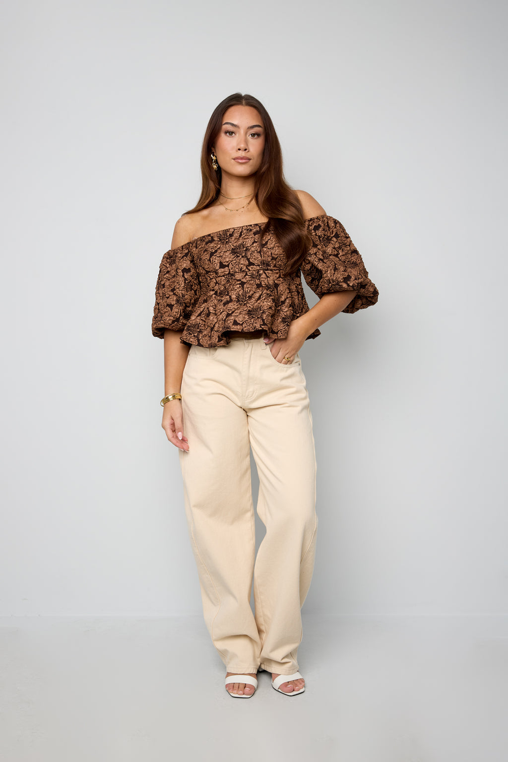 pof mouw top met textuur