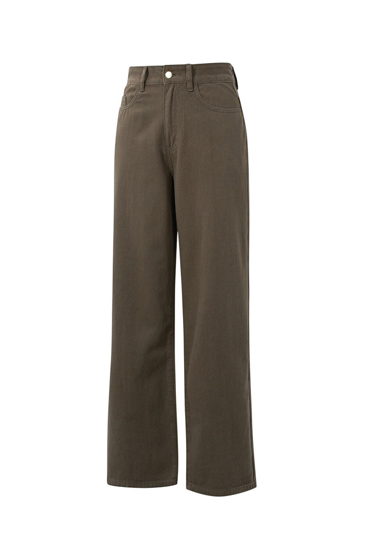 Geweven Katoen Vrouwen Rechte Broek Casual Eenvoudige Kleur