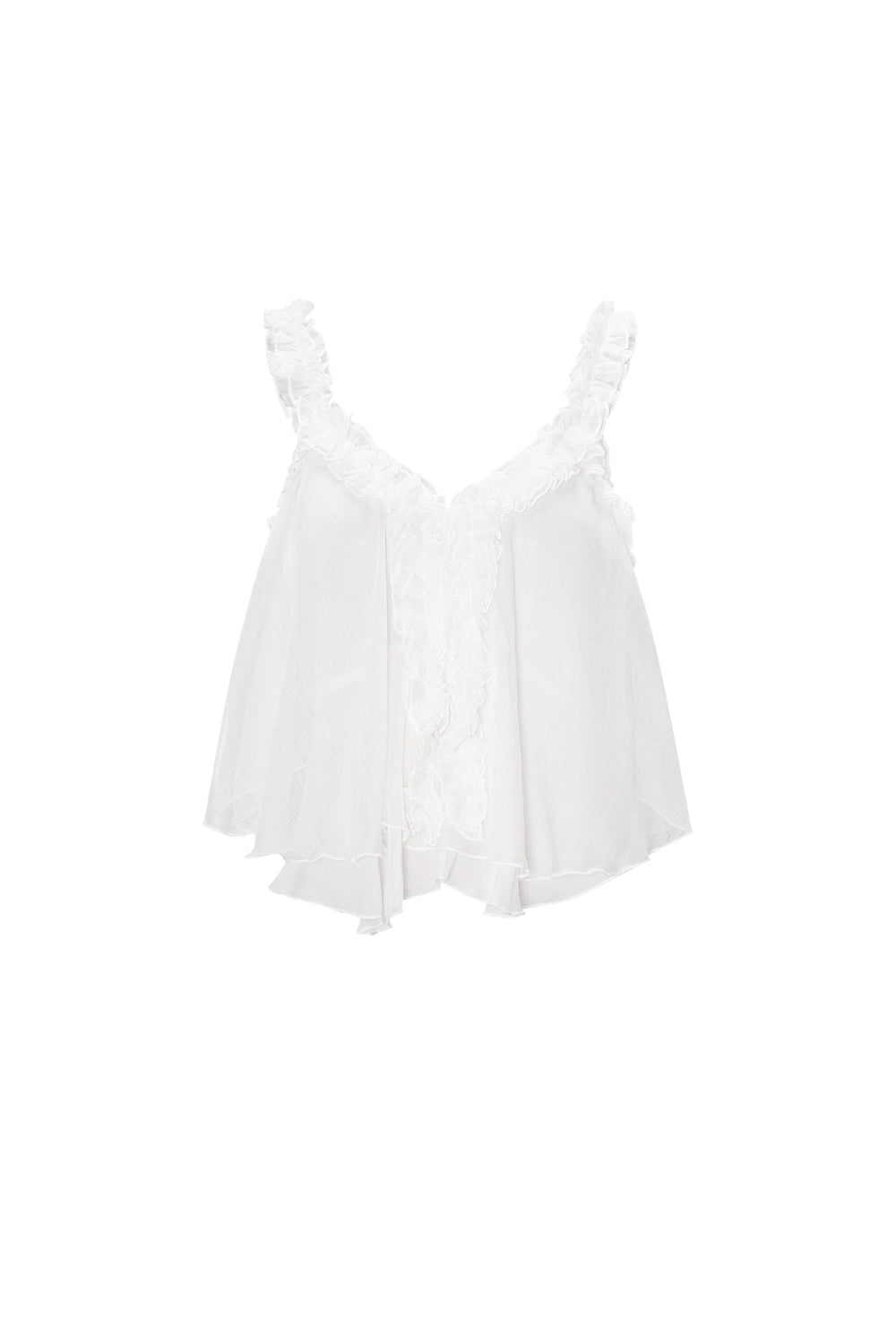 Geweven Witte Mouwloze Top Casual Solide Kleur Ruchesrand