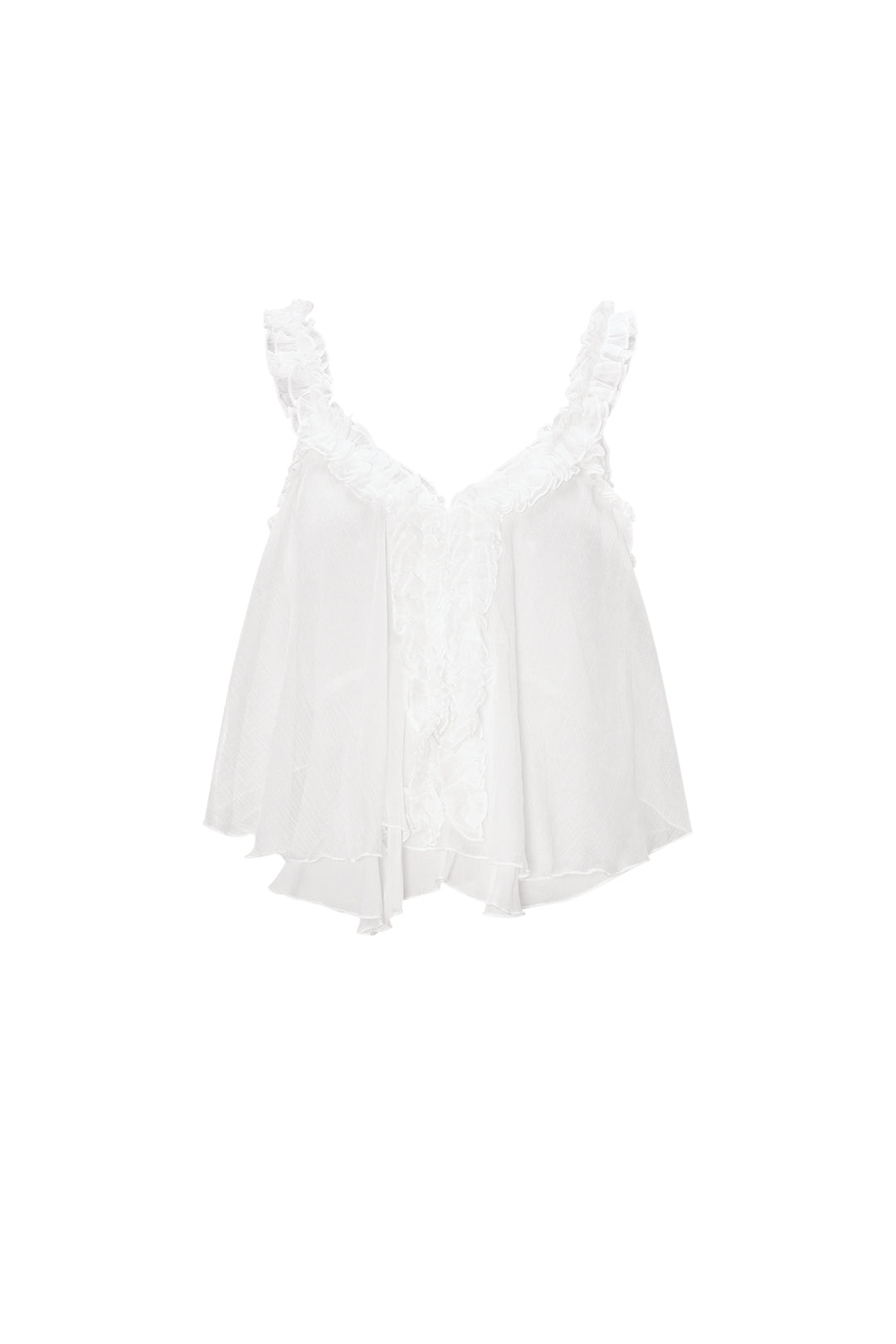 Geweven Witte Mouwloze Top Casual Solide Kleur Ruchesrand