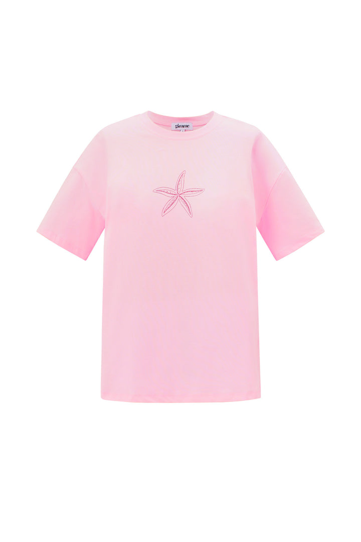 Cotton Vrouwen T-shirt Casual Geborduurde Sterrenvis