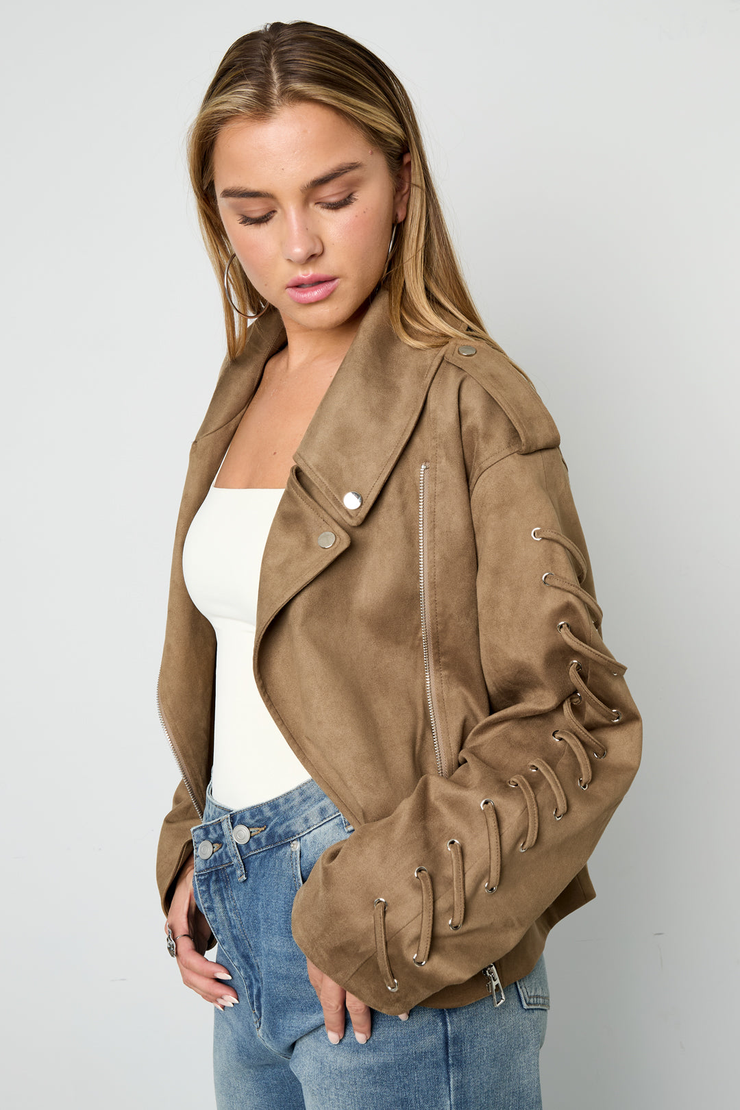 Woven Polyester Fiber Vrouwen Jas Street Style Tie-up