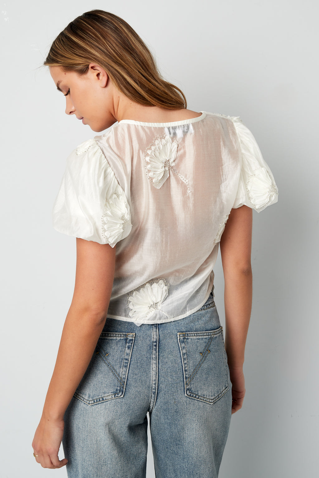 Organic Cotton Woven Vrouwen Korte Mouw Top Bohemian Floral Print Bow