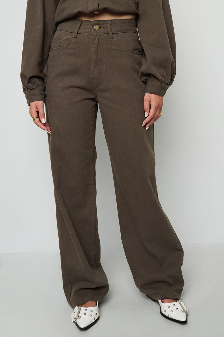 Geweven Katoen Vrouwen Rechte Broek Casual Eenvoudige Kleur