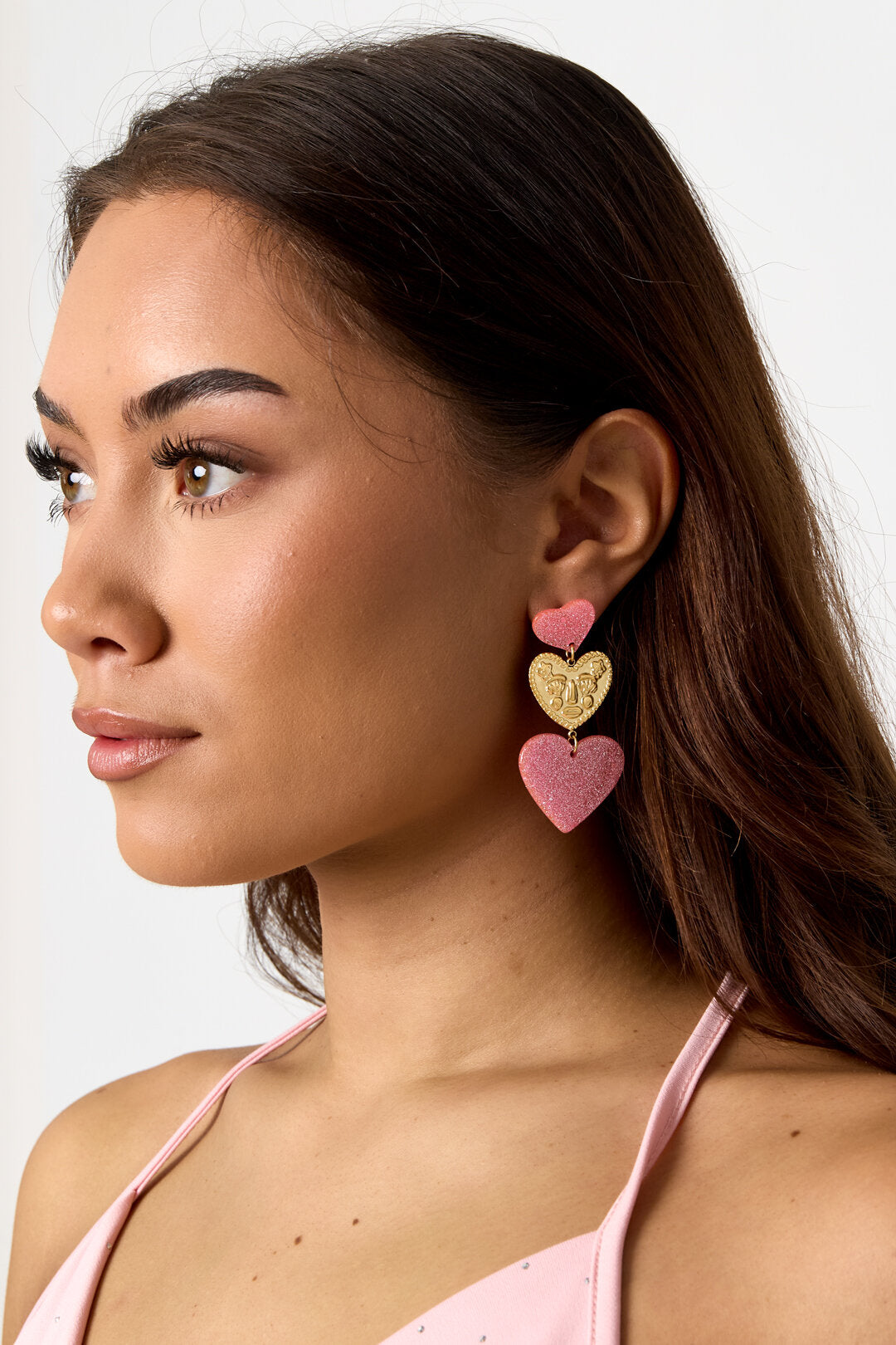 Statement oorbellen met glitter harten