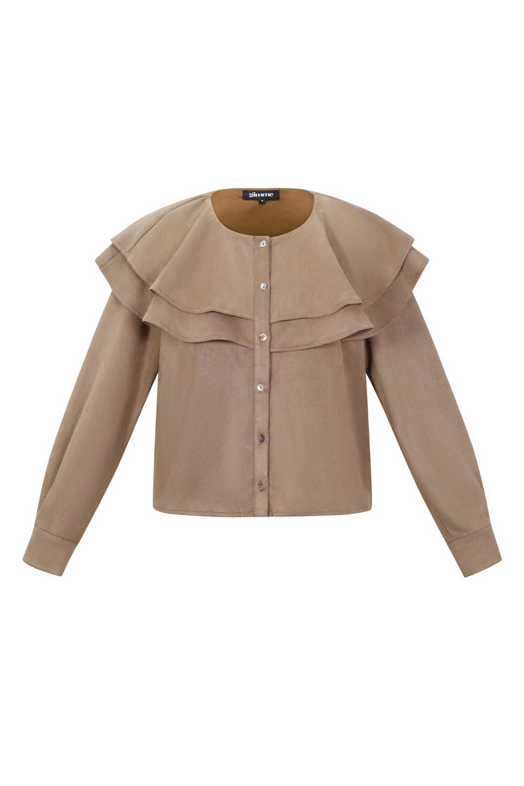 Woven Polyester Fiber Vrouwen Blouse Elegant Ruffle Trim