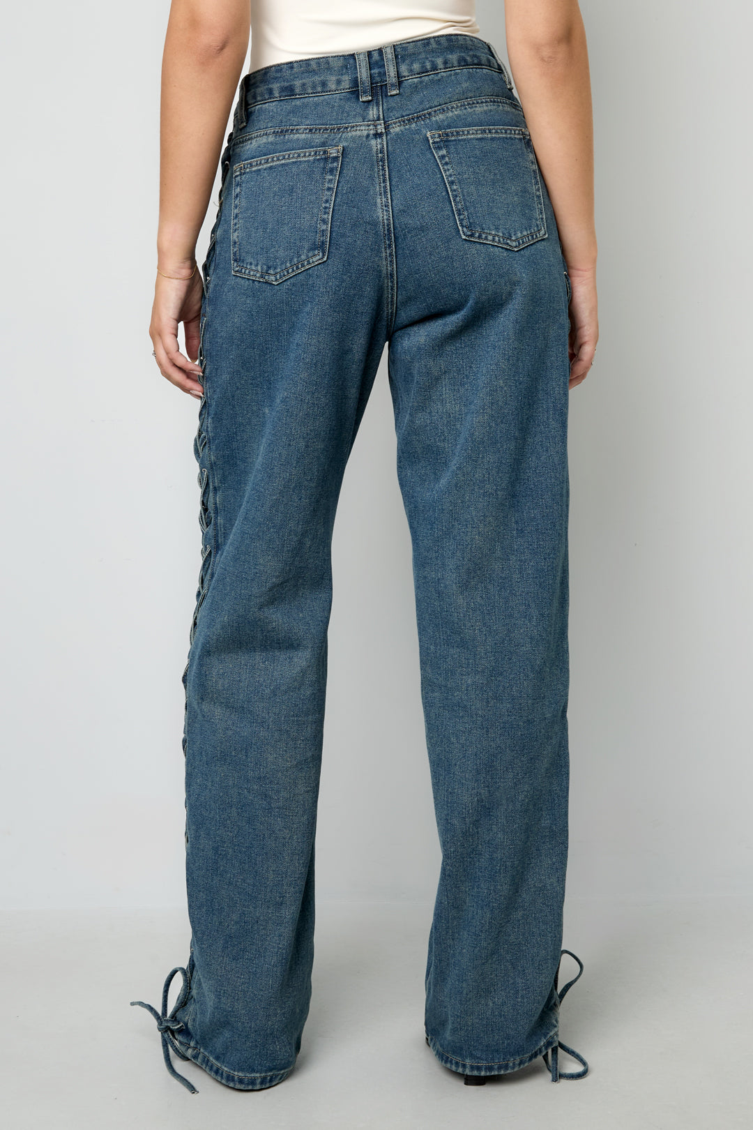 Geweven Katoen Vrouwen Rechte Broek Met Sluiting Casual
