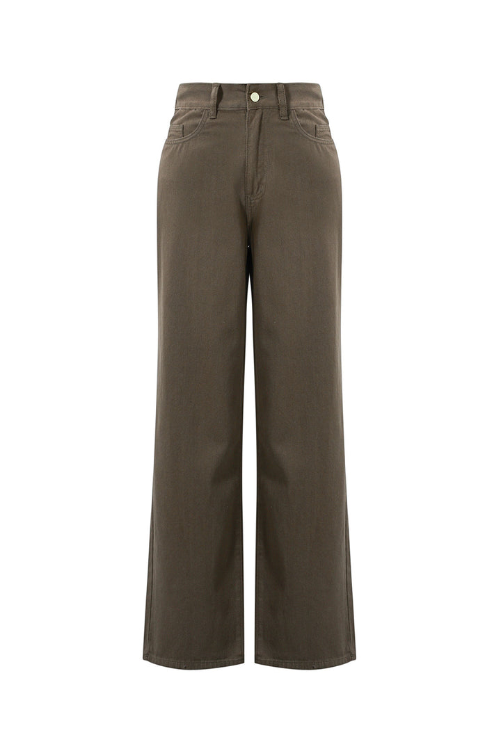 Geweven Katoen Vrouwen Rechte Broek Casual Eenvoudige Kleur