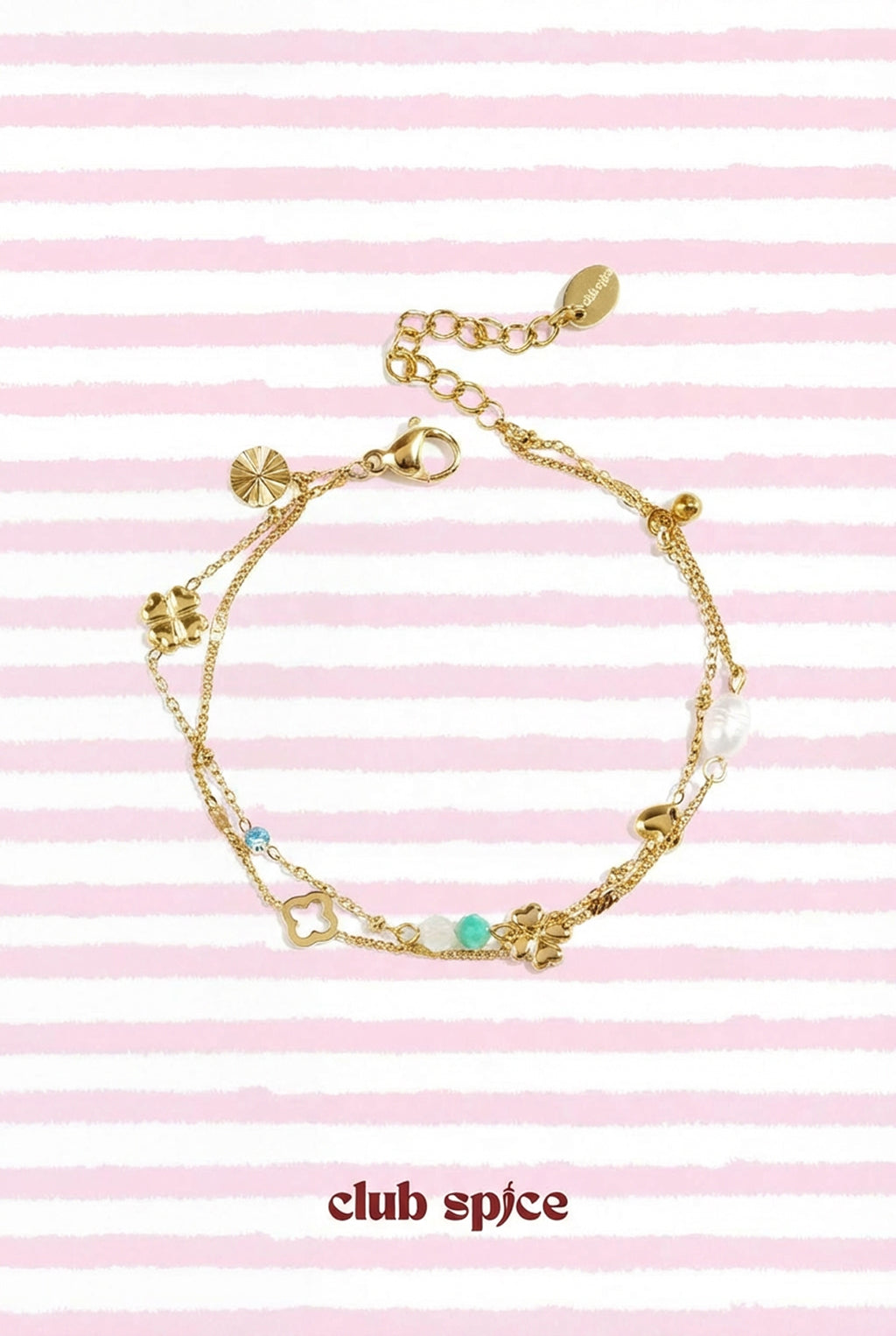 Armband met klaver, kraaltjes en steentjes