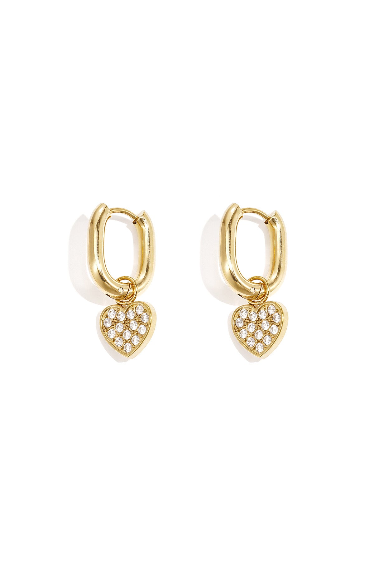 Squoval oorbellen met belegde harten charms