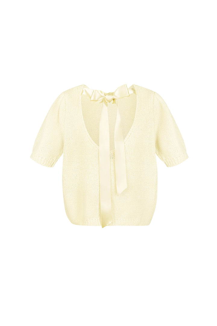 Nylon Vrouwen Korte Mouw Top Gebreid Achterknoop Ontwerp