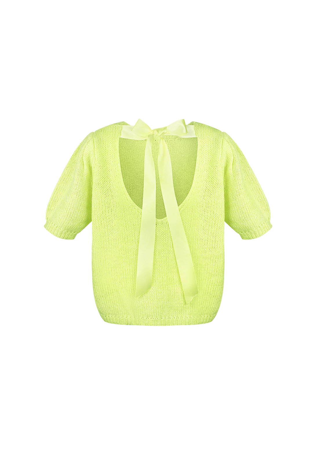 Nylon Vrouwen Korte Mouw Top Gebreid Achterknoop Ontwerp