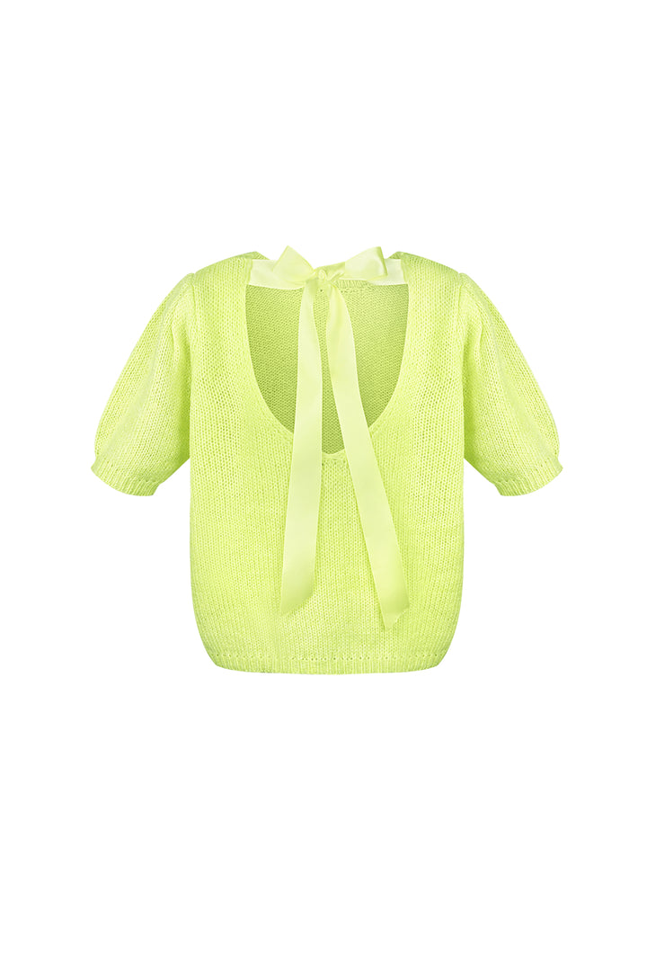 Nylon Vrouwen Korte Mouw Top Gebreid Achterknoop Ontwerp