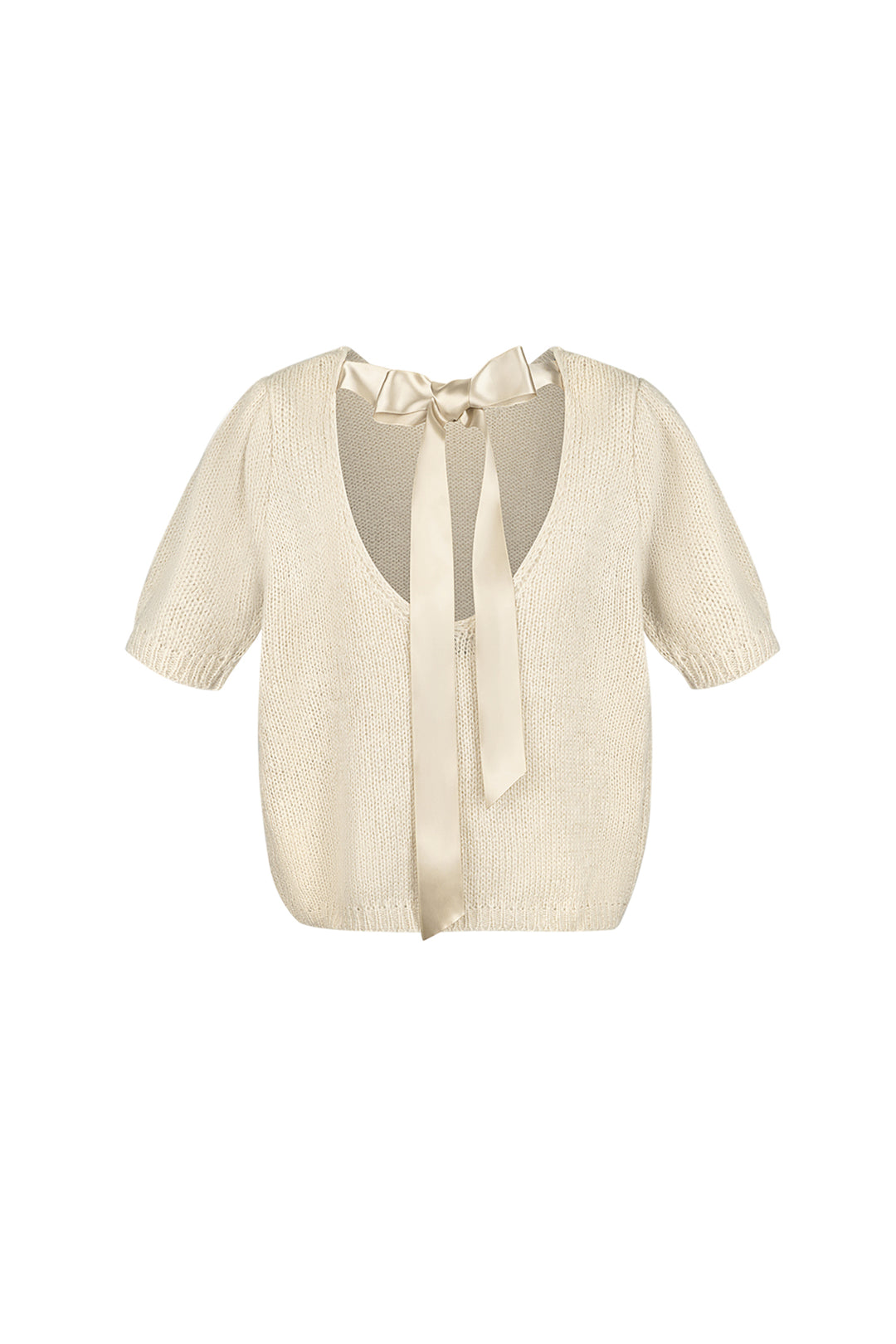 Nylon Vrouwen Korte Mouw Top Gebreid Achterknoop Ontwerp