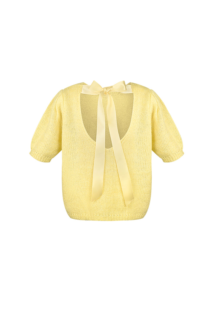 Nylon Vrouwen Korte Mouw Top Gebreid Achterknoop Ontwerp