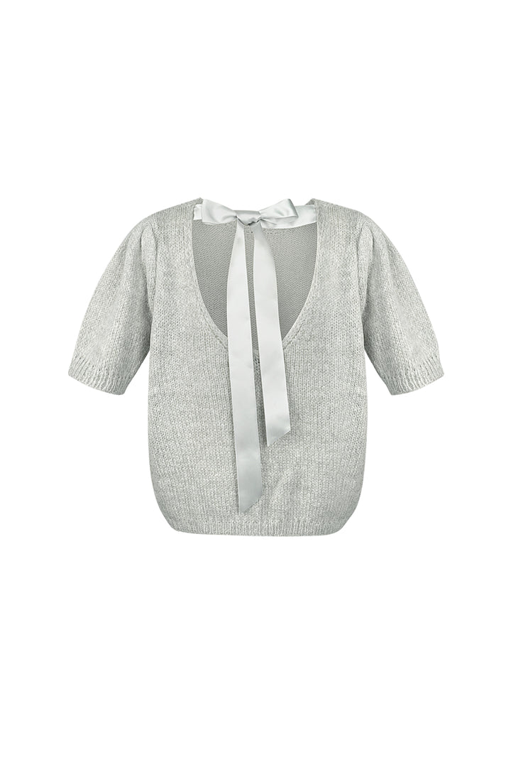 Nylon Vrouwen Korte Mouw Top Gebreid Achterknoop Ontwerp