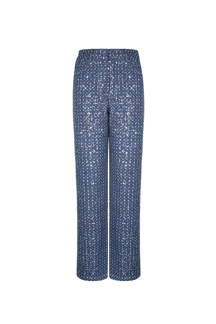 Geweven Denim Vrouwen Rechte Broek Casual Pailletten