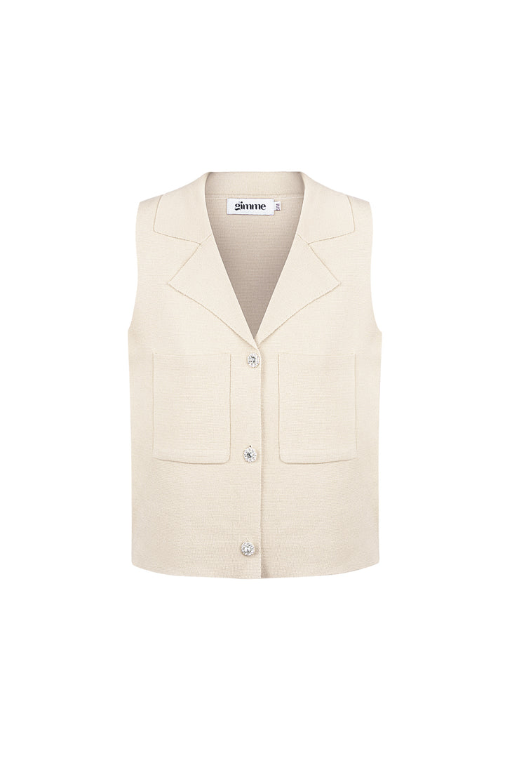 Viscose Dames mouwloze top V-hals knoopvoorkant