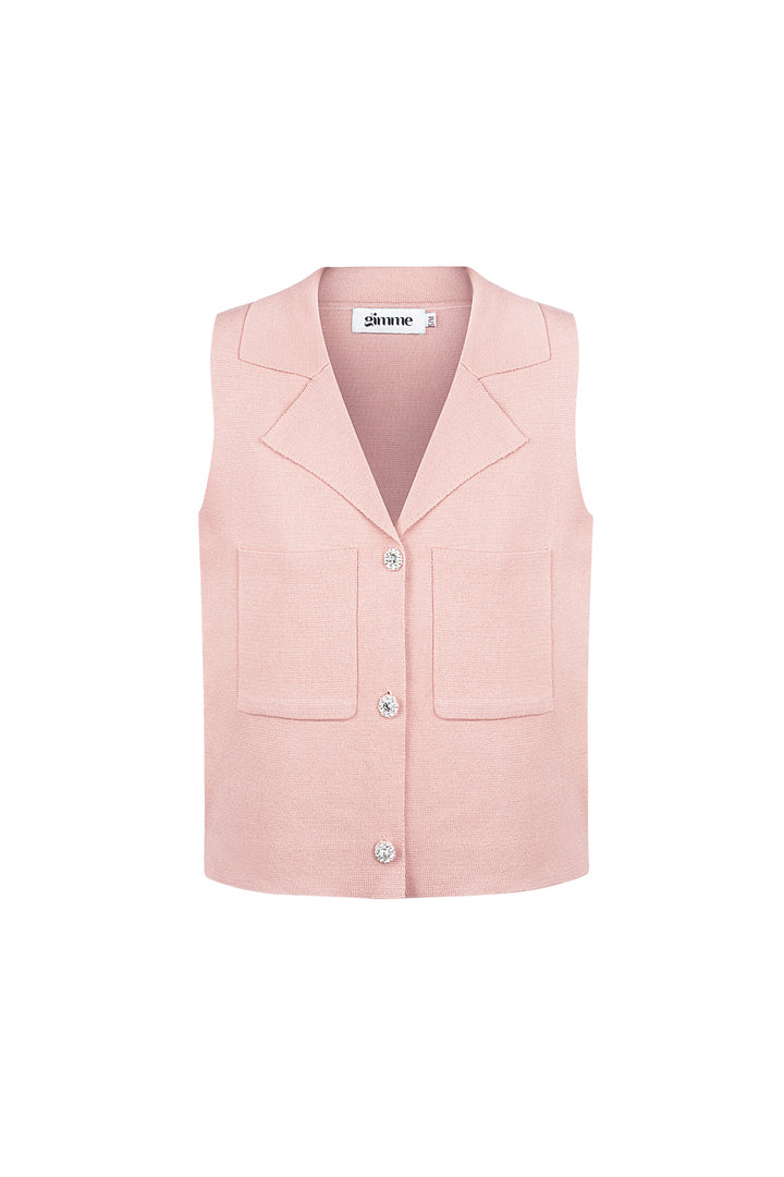 Viscose Dames mouwloze top V-hals knoopvoorkant