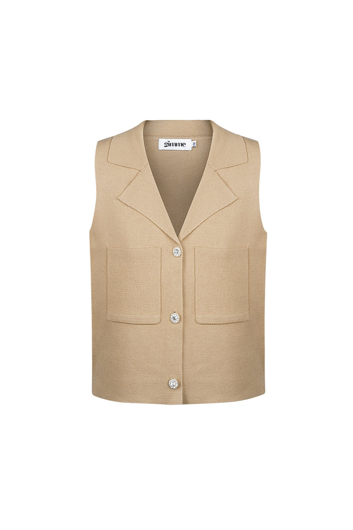 Viscose Dames mouwloze top V-hals knoopvoorkant