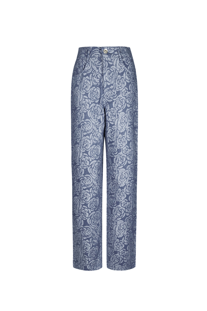 Cotton Woven Vrouwen Rechte Broek Casual Bloemenprint