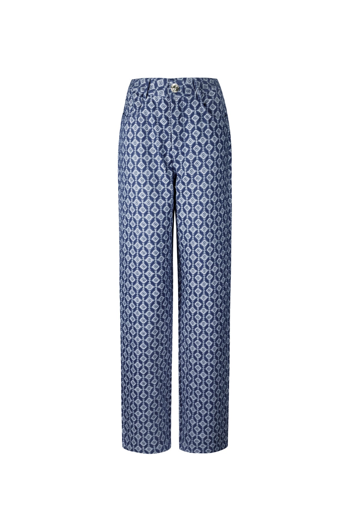 Cotton Woven Vrouwen Rechte Broek Geometrisch Patroon
