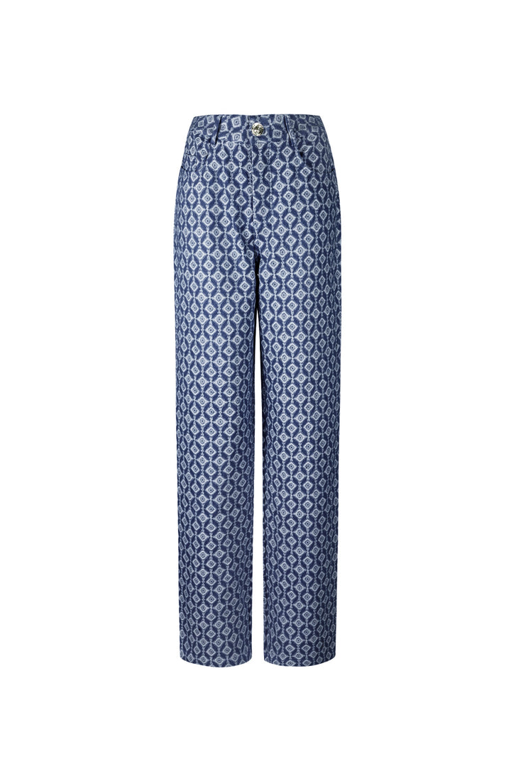 Cotton Woven Vrouwen Rechte Broek Geometrisch Patroon