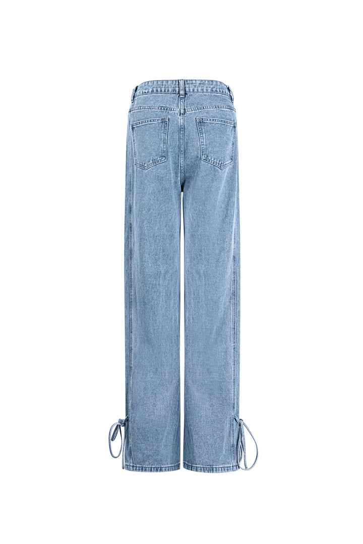Cotton Woven Vrouwen Rechte Jeans Casual Knopen Detail