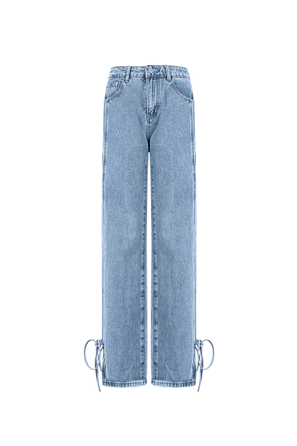 Cotton Woven Vrouwen Rechte Jeans Casual Knopen Detail