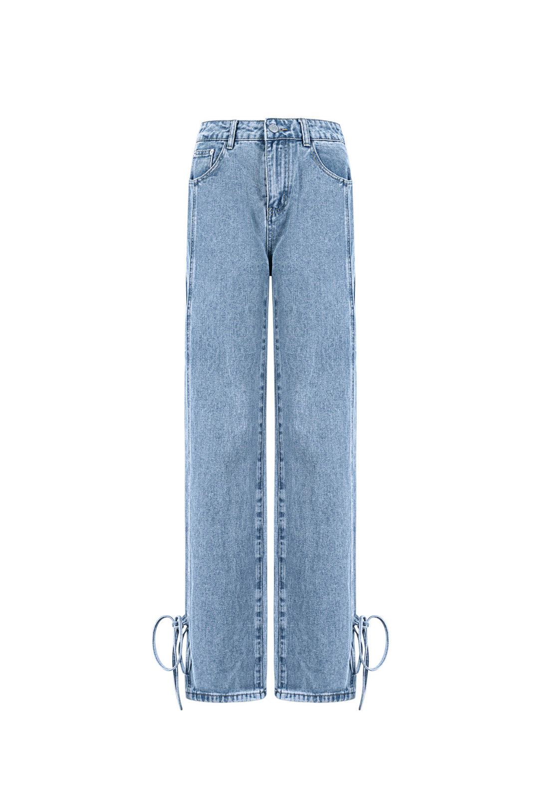 Cotton Woven Vrouwen Rechte Jeans Casual Knopen Detail