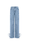 Cotton Woven Vrouwen Rechte Jeans Casual Knopen Detail