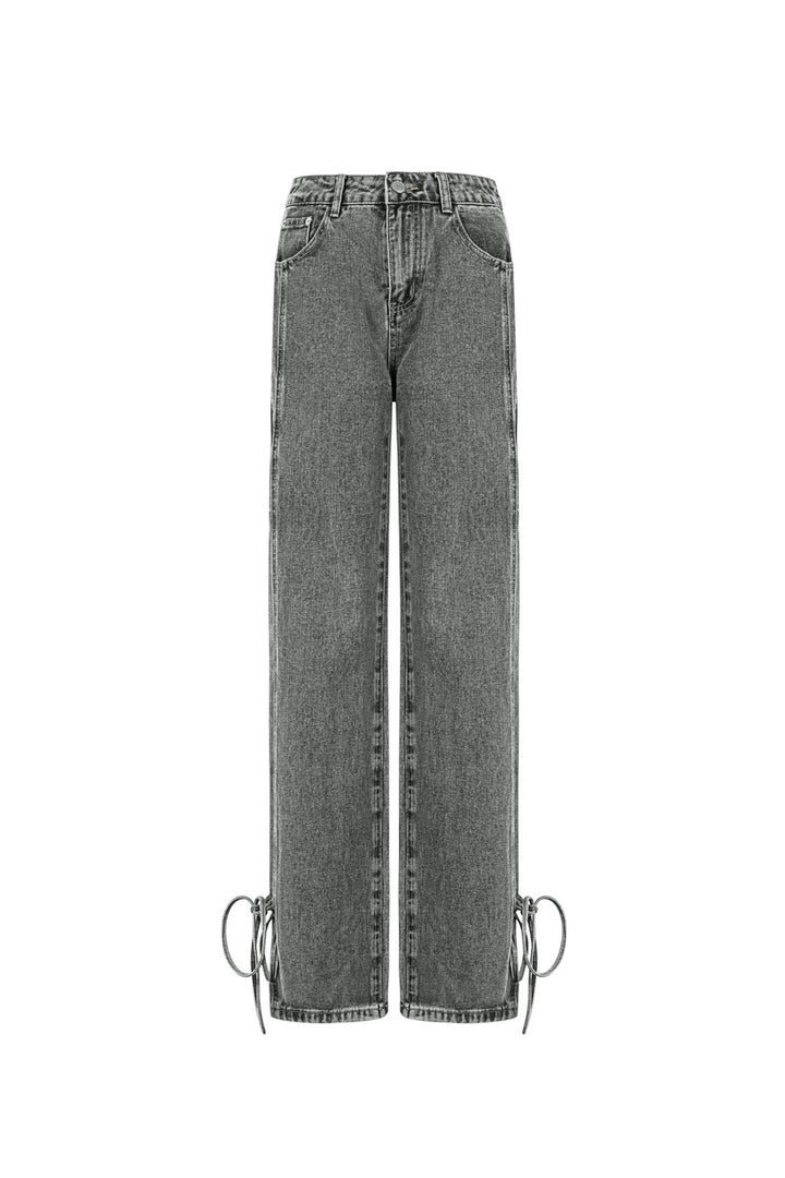 Cotton Woven Vrouwen Rechte Jeans Casual Knopen Detail