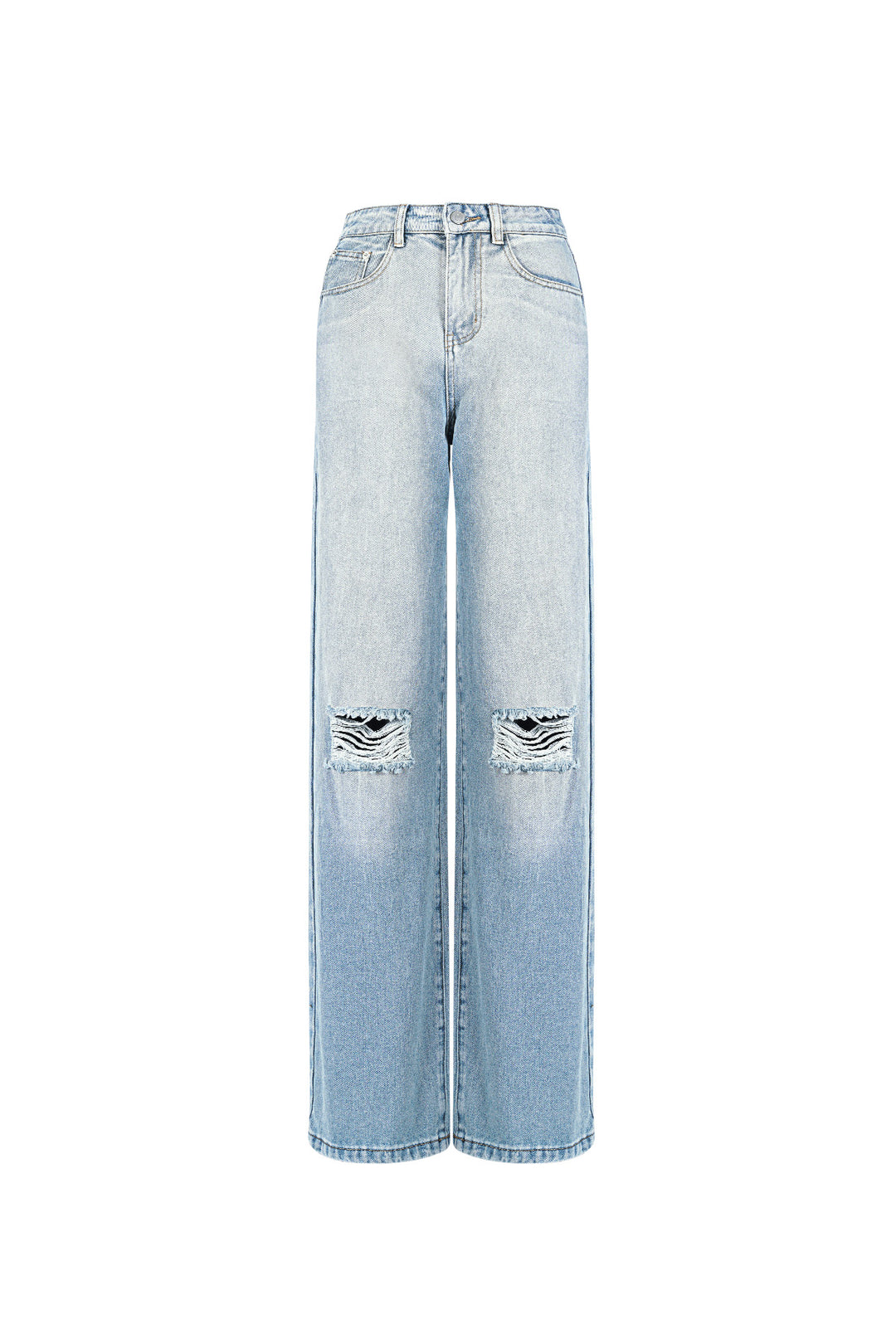 Cotton Woven Vrouwen Straight Leg Jeans Ripped
