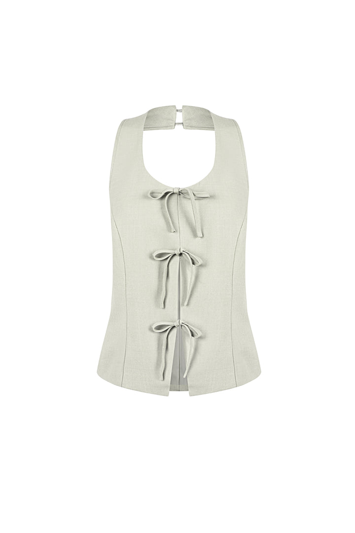 Geweven Polyestervezel Vrouwen Mouwloze Top Casual Boog Detail