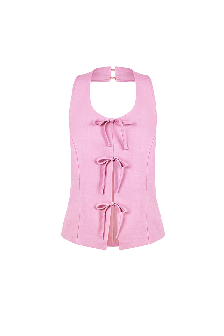 Geweven Polyestervezel Vrouwen Mouwloze Top Casual Boog Detail