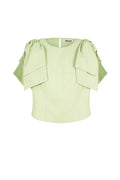Polyester Vrouwen Korte Mouw Top Plooimouw Ontwerp