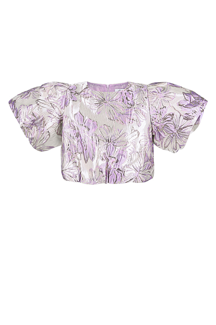 Polyester Vrouwen Korte Mouw Top Puff Sleeve Bloemenprint