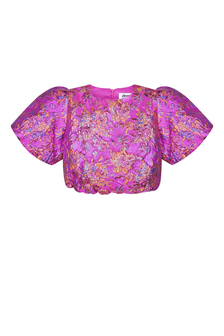Polyester Vrouwen Korte Mouw Top Puff Sleeve Bloemenprint