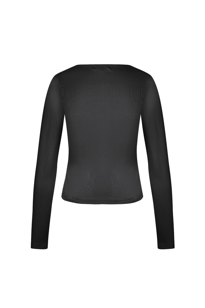 Polyester Vrouwen Lange Mouw Crop Top Vierkante Halslijn Bodycon Pasvorm
