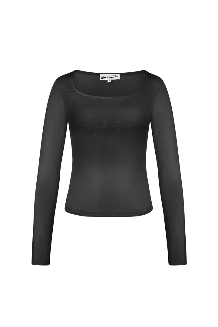 Polyester Vrouwen Lange Mouw Crop Top Vierkante Halslijn Bodycon Pasvorm