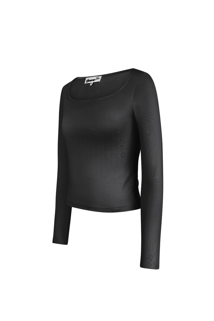 Polyester Vrouwen Lange Mouw Crop Top Vierkante Halslijn Bodycon Pasvorm