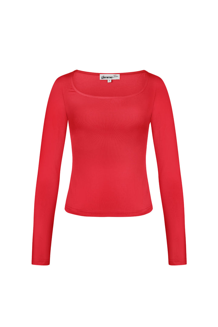 Polyester Vrouwen Lange Mouw Crop Top Vierkante Halslijn Bodycon Pasvorm