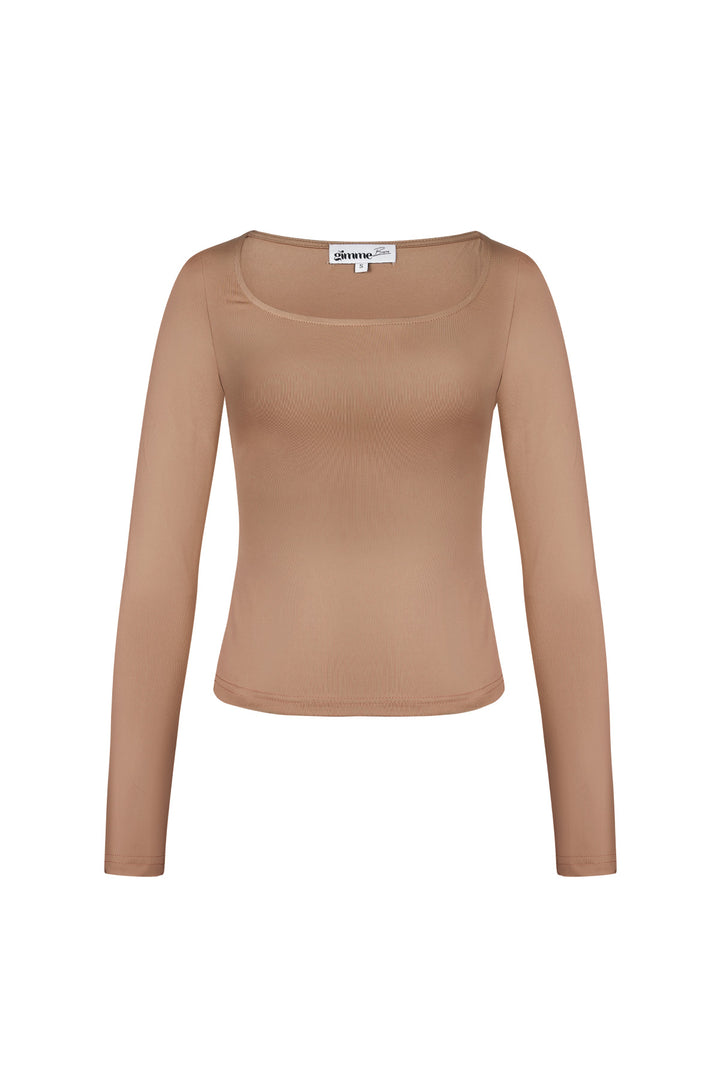 Polyester Vrouwen Lange Mouw Crop Top Vierkante Halslijn Bodycon Pasvorm