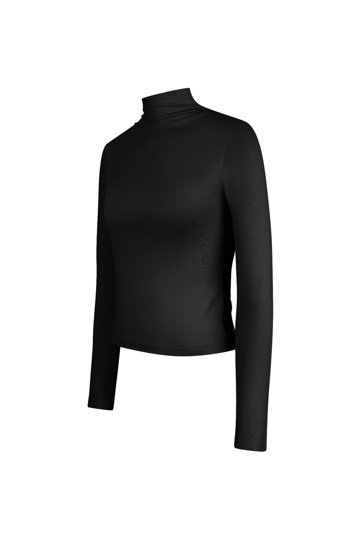 Polyester Vrouwen Lange Mouw Top Ribbel Hoge Kraag