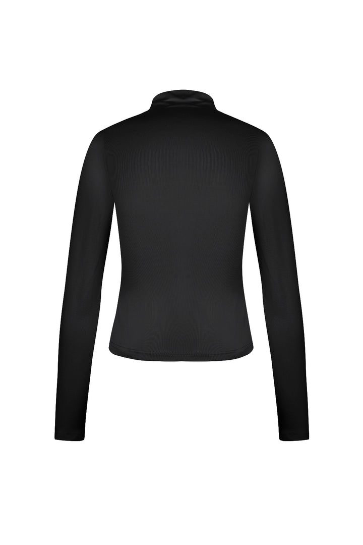 Polyester Vrouwen Lange Mouw Top Ribbel Hoge Kraag