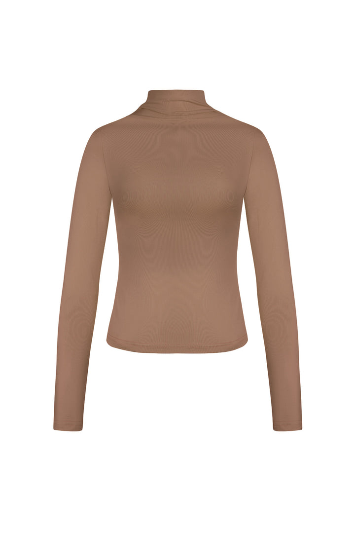 Polyester Vrouwen Lange Mouw Top Ribbel Hoge Kraag