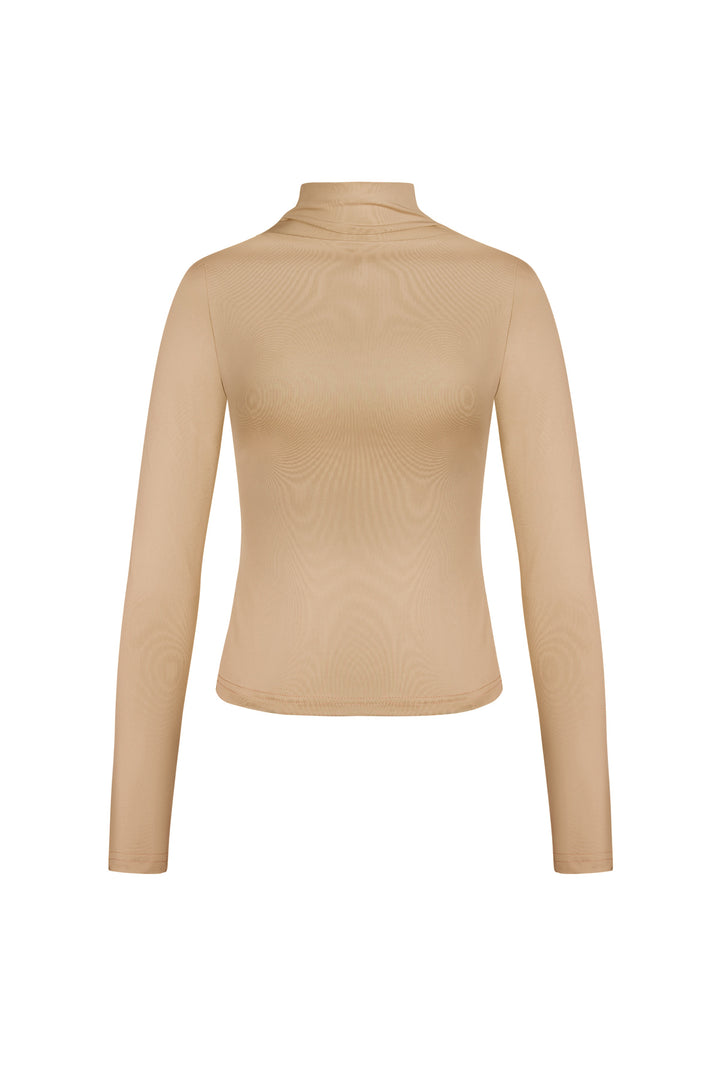 Polyester Vrouwen Lange Mouw Top Ribbel Hoge Kraag