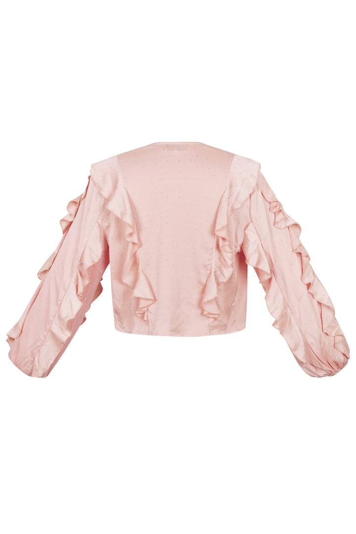 Polyester Vrouwen Lange Mouw Top Met Plooien Voorzijde Knoop