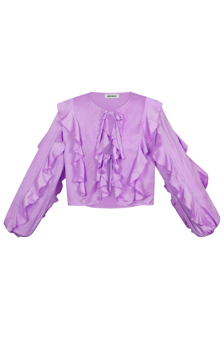 Polyester Vrouwen Lange Mouw Top Met Plooien Voorzijde Knoop