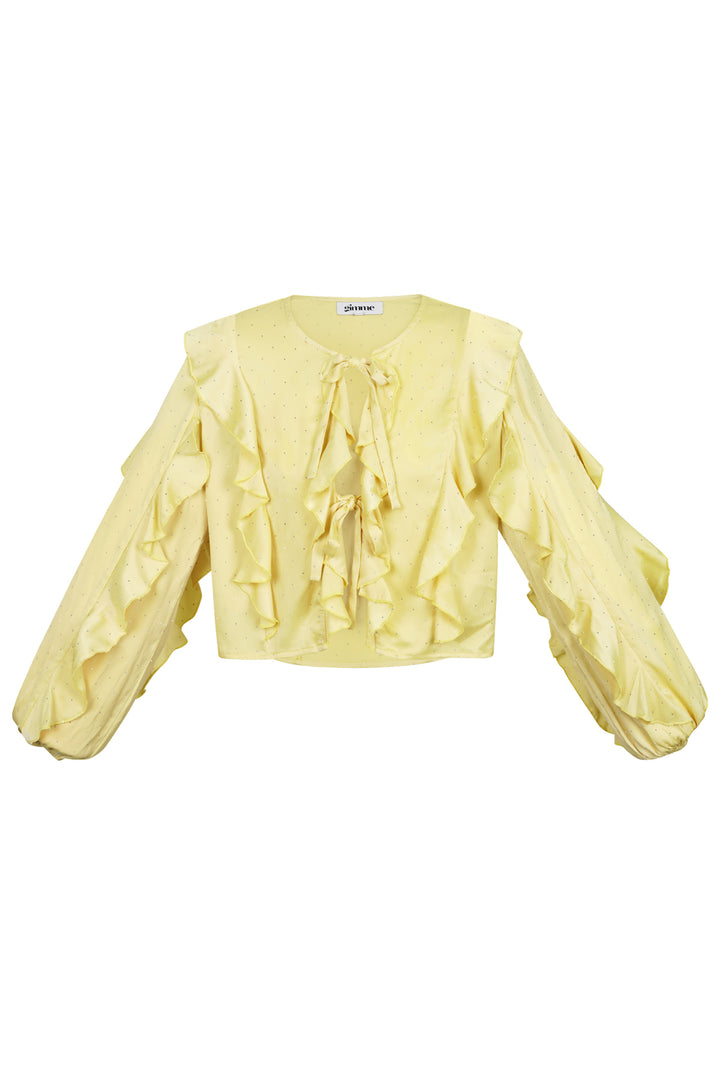 Polyester Vrouwen Lange Mouw Top Met Plooien Voorzijde Knoop